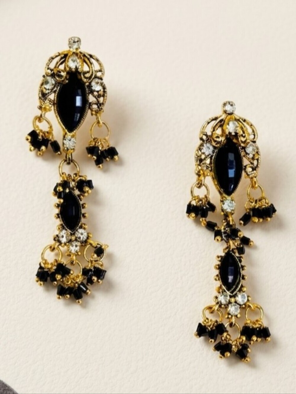 Vintage Black and Gold chandelier earrings - Women Jewelry - Picture 4 of 16